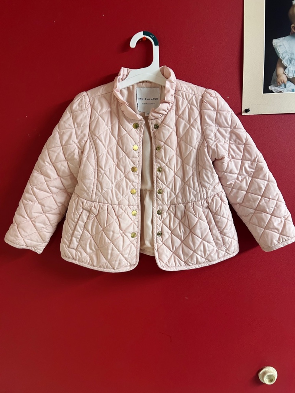 Janie and Jack Pale Pink Quilted Peplum Puffer Jacket size 3-4